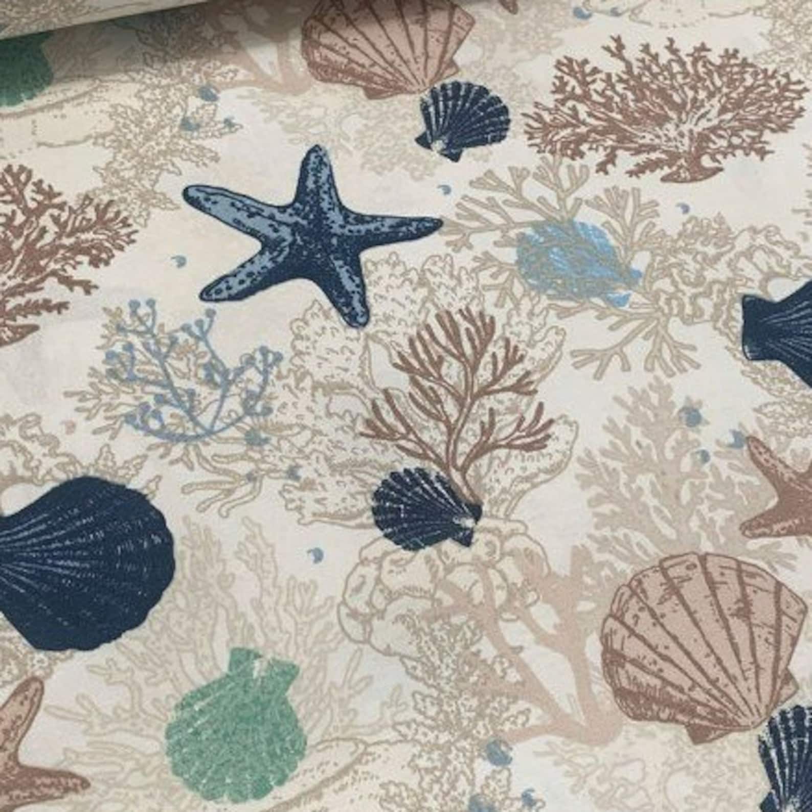 Nautical Upholstery Fabric Coastal Fabric Sea Shell Fabric Etsy