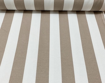 Gestreepte canvasstof, beige bekledingsstof, witte canvasstof, draperiestof op maat gesneden, meubelstof, waterdichte buitenstof