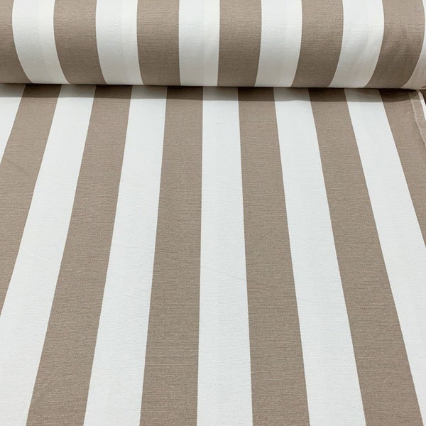 Stripe Canvas Fabric, Beige Upholstery Fabric, White Canvas Fabric, Drapery Fabric by the Yard, Furniture Fabric, Waterproof Outdoor Fabric
