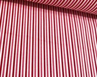 Red Stripe Upholstery Fabric, Pinstripe Bright Red Homespun Country Farmhouse Cotton Curtain Cushion Sofa Home Decor Fabric Yard