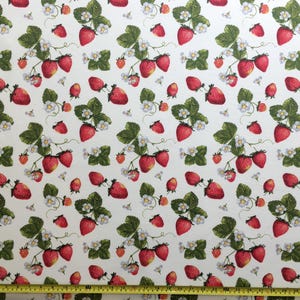 Strawberry Upholstery Fabric, Fruit Pattern Fabric, Berry Fabric, Red Green White Floral Botanical Kitchen Curtain Home Decor Fabric Yard image 4