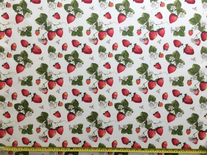 Strawberry Upholstery Fabric, Fruit Pattern Fabric, Berry Fabric, Red Green White Floral Botanical Kitchen Curtain Home Decor Fabric Yard image 4