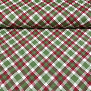 Tartan Fabric, Red Green Plaid Fabric, Checkered Upholstery Fabric, Traditional Christmas Holiday Kitchen Tablecloth Pillow Fabric by Yard