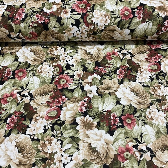 Vintage Fabric by the Yard, Repeating Botanical Pattern with Nostalgic  Spring Flora and Leaf, Upholstery Fabric for Dining Chairs Home Decor  Accents