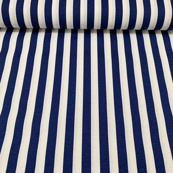 Stripe Upholstery Fabric, Navy and White Fabric, Nautical Fabric by Yard, Cotton Canvas Fabric, Home Decor Fabric, Pillow, Cushion Fabric