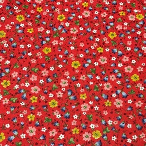 Small Print Fabric, Tiny Floral Fabric, Flower Cotton Fabric, Quilting Fabric by the Yard, Apparel Fabric, Face Mask Material, Cloth Fabric Red Flower Fabric