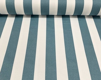 Stripe Canvas Fabric, Teal Upholstery Fabric, Turquoise White Fabric, Waterproof Outdoor Furniture Drapery Curtain Cushion Fabric by Yard