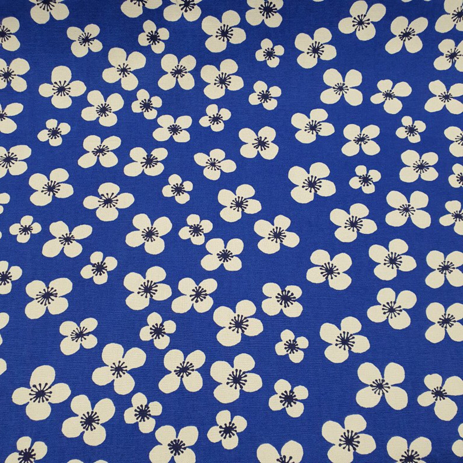 Royal Blue Floral Fabric Flower Linen Fabric Curtain Fabric Etsy