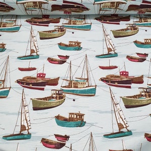 Watercolor Upholstery Fabric, Nautical Fabric by the Yard, Boat Fabric, Sailboat Fabric, Marine Fabric Cotton, Canvas Home Decor Fabric