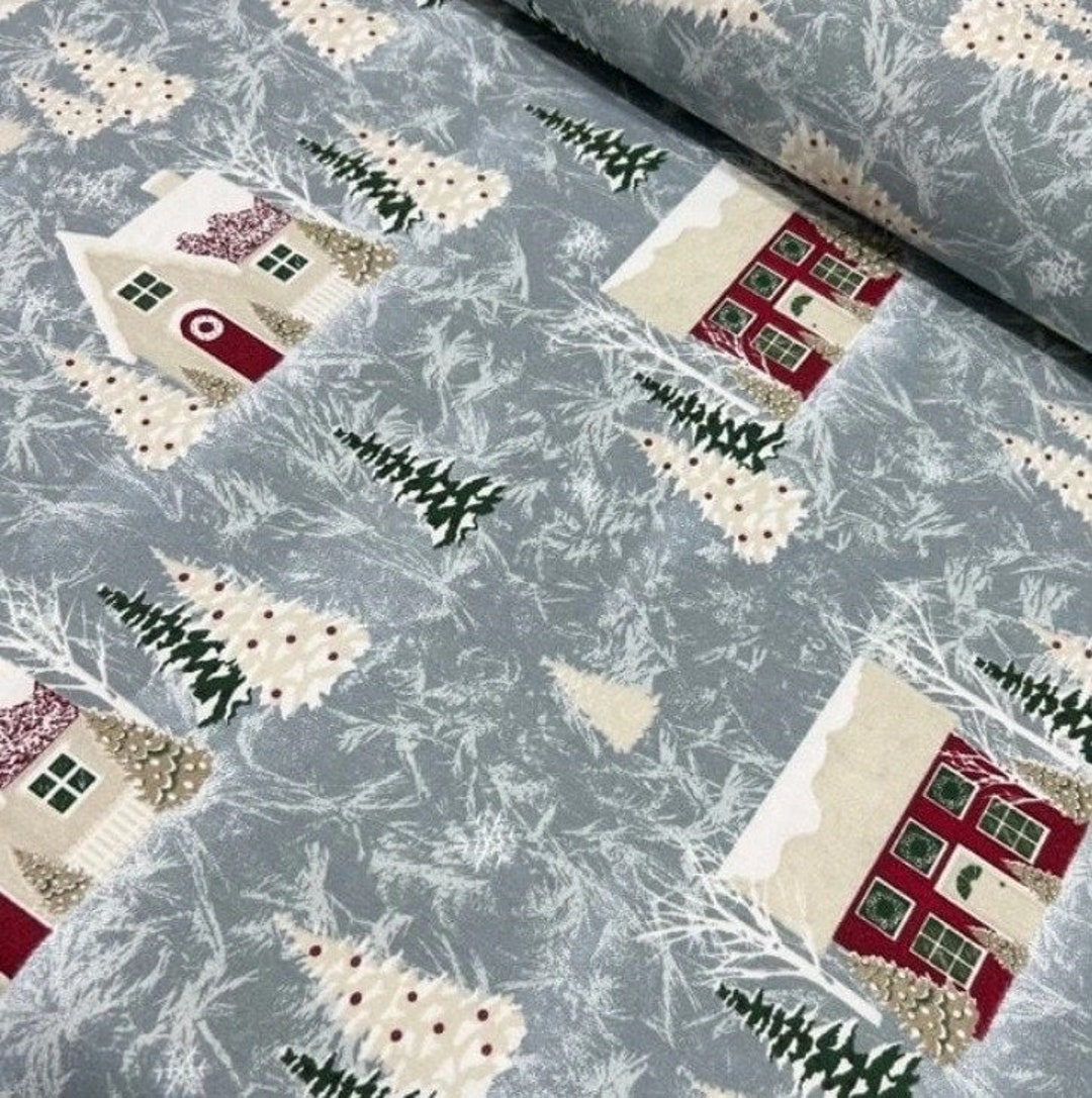 Winter Scene Fabric Christmas Village Fabric Snow Fabric Etsy