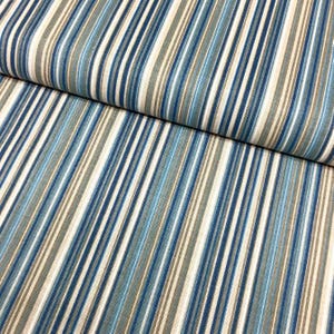Stripe Canvas Fabric, Blue Brown Fabric, Modern Upholstery Fabric, Beige Country Cottage Cotton Indoor Outdoor Curtain Decor Bag Fabric Yard