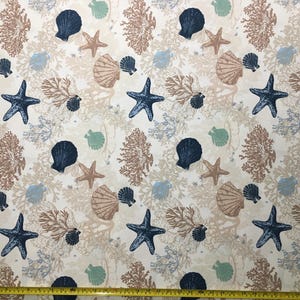 Nautical Cotton Fabric, Coastal Fabric, Sea Shell Fabric, Starfish Reef Fabric, Beige Ocean Quilting Sewing Craft Decor Fabric by the Yard 画像 5