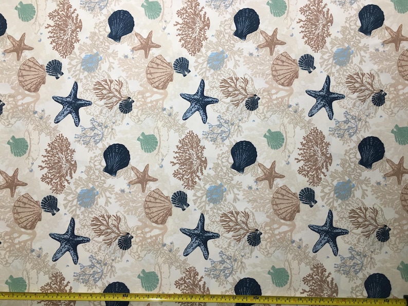 Nautical Cotton Fabric, Coastal Fabric, Sea Shell Fabric, Starfish Reef Fabric, Beige Ocean Quilting Sewing Craft Decor Fabric by the Yard 画像 5