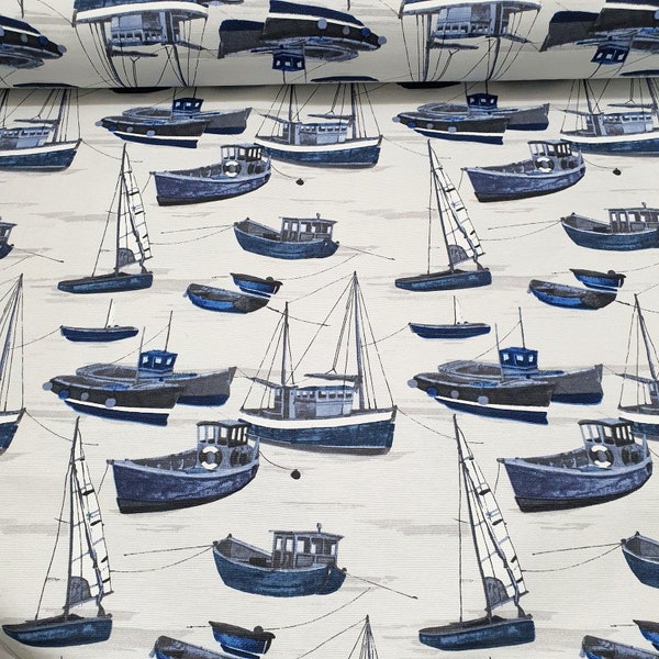 Boat Fabric, Nautical Upholstery Fabric, Blue Ocean Fabric, Outdoor Canvas Fabric, Sea Print Furniture Pillow Cushion Home Decor Fabric Yard