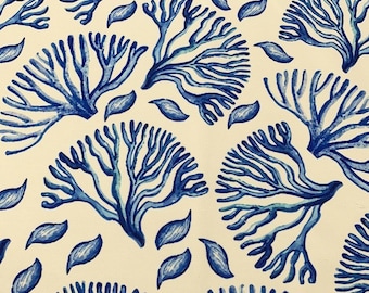 Coral Fabric, Blue Nautical Fabric, Ocean Fabric, Coastal Sea Reef Fabric, Canvas Upholstery Cushion Curtain Table Runner Decor Fabric Yard