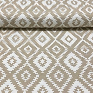 Aztec Fabric, Diamond Upholstery Fabric, Tribal Fabric by Yard, Light Brown Fabric, Boho Canvas Fabric, Cotton Drapery Fabric, Ikat Fabric