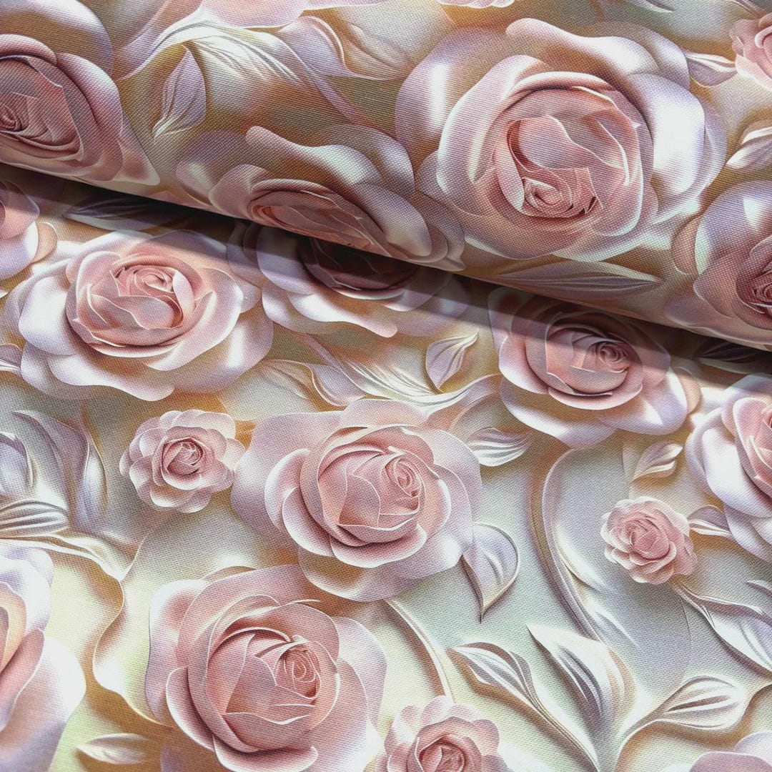 Pink Roses Fabic Blush Pink Roses Fabric, 3d Print Fabric, Vintage Floral Shabby Chic ...