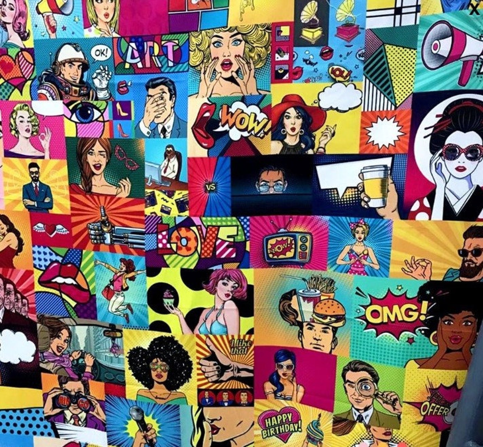 Comic Book Fabric, Pop Art Fabric, Comics Fabric, Colorful Cartoon ...
