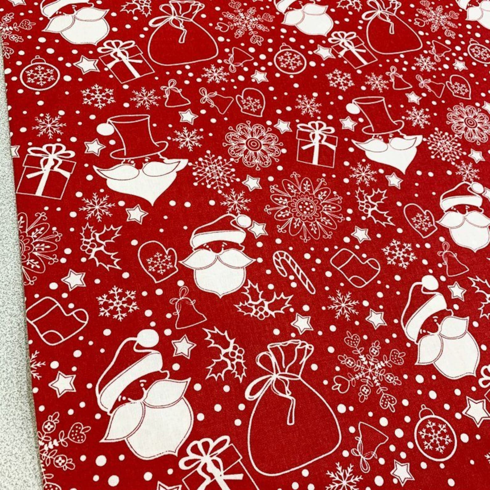 Red Christmas Fabric by the Yard Xmas Cotton Fabric New Year Etsy