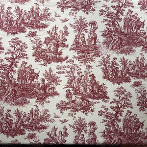 Toile de Jouy Fabric, Burgundy Upholstery Fabric, Maroon White Fabric, Vintage Style Retro Scenic Cotton Canvas Sofa Home Decor Fabric Yard image 5