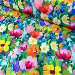 Watercolor Flower Fabric, Colorful Upholstery Fabric, Painting Fabric, Wildflower Modern Boho Floral Art Print Cushion Drapery Fabric Yard