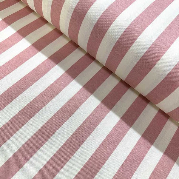 Pink White Stripe Fabric, Dusty Pink Fabric, Modern Boho Cotton Canvas Upholstery Indoor Outdoor Decorator Homespun Bedding Fabric by Yard