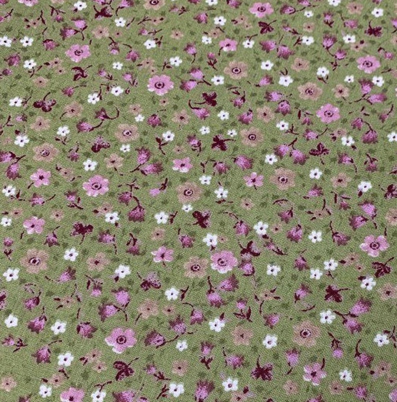 Small Print Fabric, Tiny Floral Fabric, Flower Cotton Fabric, Quilting Fabric by the Yard, Apparel Fabric, Face Mask Material, Cloth Fabric Green Flower Fabric