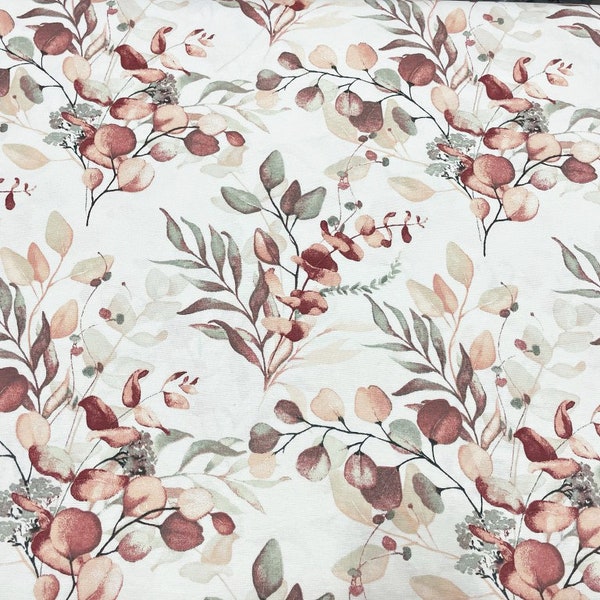 Watercolor Upholstery Fabric, Leaves Print Fabric, Eucalyptus Fabric, Foliage Fabric, Pastel Cotton Canvas Curtain Cushion Decor Fabric Yard