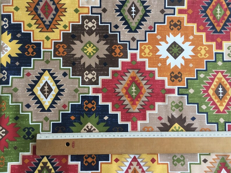 Ethnic Upholstery Fabric, Kilim Fabric, Tribal Fabric, Traditional Aztec Cotton Canvas Furniture Outdoor Chair Sofa Cushion Fabric by Yard image 2