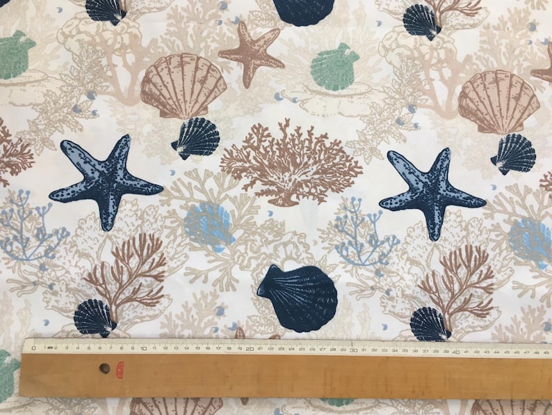 Nautical Cotton Fabric, Coastal Fabric, Sea Shell Fabric, Starfish Reef Fabric, Beige Ocean Quilting Sewing Craft Decor Fabric by the Yard 画像 4