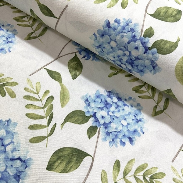 Boho Floral Fabric, Blue Green Flower Fabric, Summer Print Fabric, Country Cottage Garden Drapery Chair Home Decor Upholstery Fabric by Yard