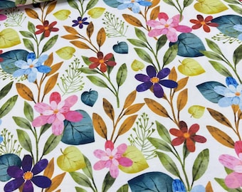 Colorful Floral Fabric, Watercolor Upholstery Fabric, Multicolor Flower Boho Canvas Summer Print Curtain Chair Tablecloth Decor Fabric Yard