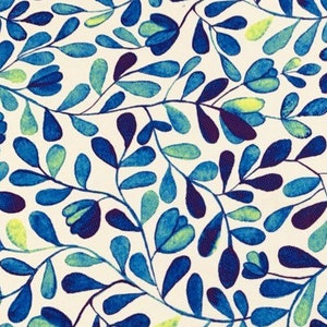 Leaves Print Fabric, Blue White Upholstery Fabric, Botanical Watercolor Painting Decorative Drapery Cushion Tablecloth Runner Fabric by Yard