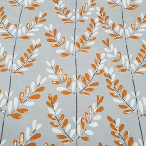 Boho Modern Fabric, Leaves Upholstery Fabric, Interior Design Fabric, Orange Gray Retro Canvas Drapery Cushion Curtain Decor Fabric by Yard