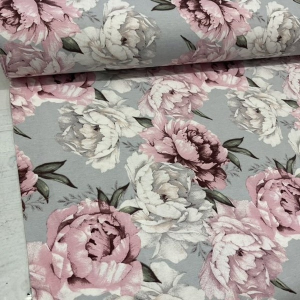 Peony Fabric, Large Floral Fabric, Pink White Flowers Fabric, Pastel Shabby Chic Cotton Upholstery Furnishing Chair Sofa Decor Fabric Yard