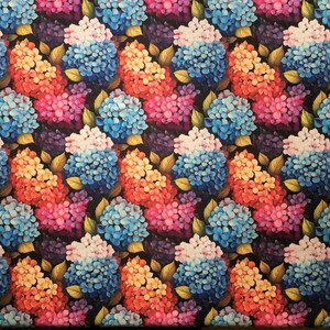 Tessuto per tappezzeria, tessuto in tela floreale, tessuto ortensia, tessuto per tende e cuscini con stampa 3D di fiori colorati. immagine 4