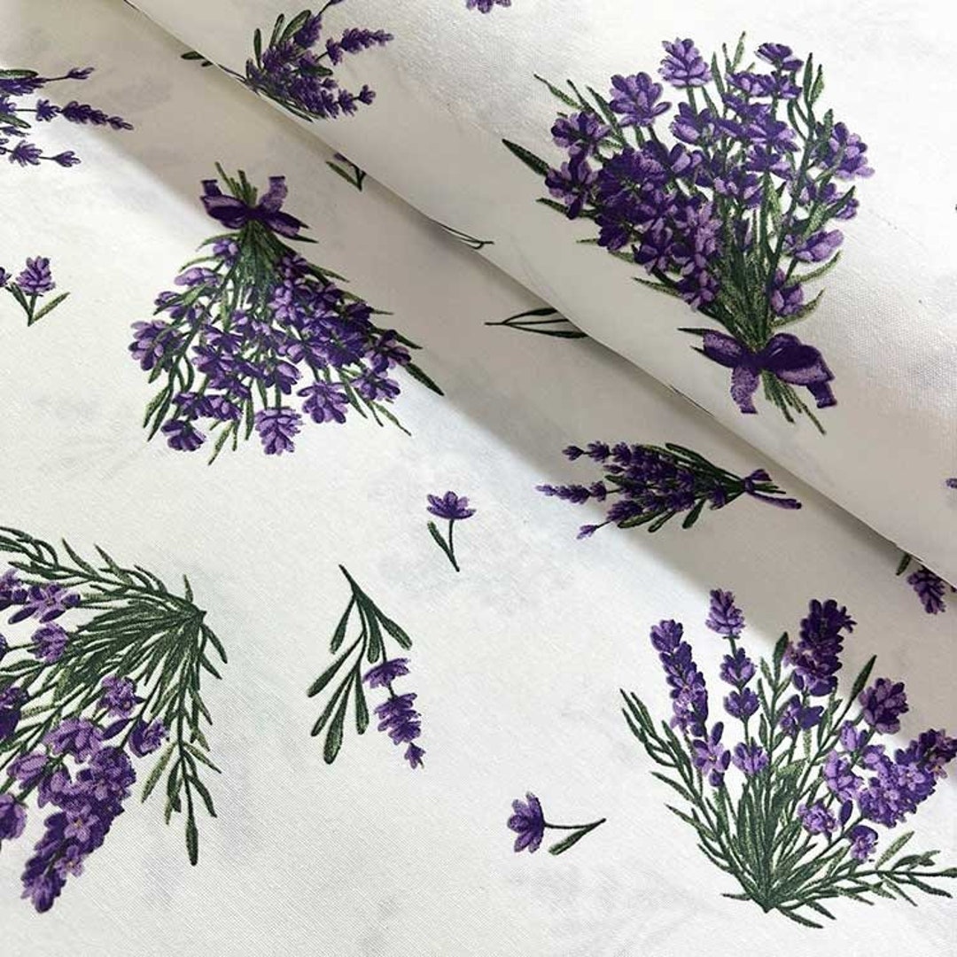 Lavender Flowers Fabric, Lilac Floral Fabric, Purple White Fabric ...