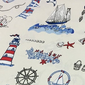 Nautical Fabric, Boat Fabric, Marine Fabric, Lighthouse Fabric, Blue Ocean Fabric, Explorer Cotton Canvas Kids Upholstery Decor Fabric Yard image 2