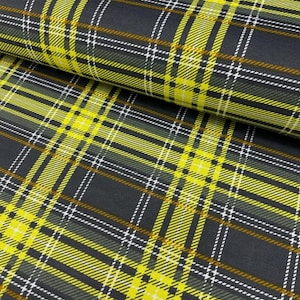 Yellow Tartan Fabric, Yellow Gray Upholstery Fabric, Plaid Cotton Fabric, Charcoal Scottish Canvas Curtain Cushion Outdoor Decor Fabric Yard