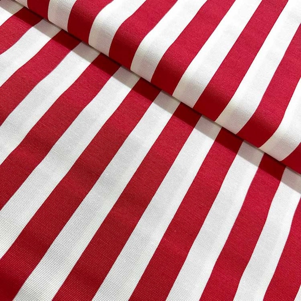 Red White Stripe Fabric, Cotton Upholstery Fabric, Canvas Water Repellent Curtain Drapery Cushion Outdoor Home Decor Lampshade Fabric Yard