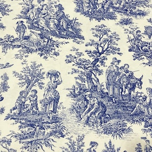Toile, tissu d'ameublement français, tissu campagnard, bleu blanc maison de ferme toile de coton draperie rideau tissu par yard