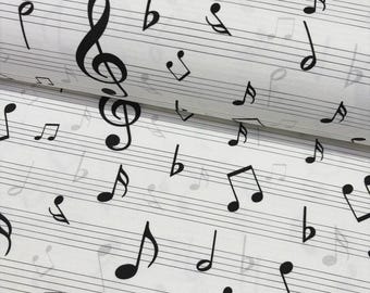 Music Notes Fabric, Musical Black on White Monochrome Upholstery Musician Composer Cotton Canvas Kids Children Room Decor Craft Fabric Yard