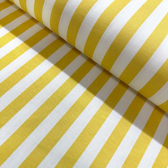 Yellow Stripe Fabric, Country Cottage Fabric, Yellow White Duck Cotton Canvas Upholstery Furniture Curtain Cushion Outdoor Decor Fabric Yard