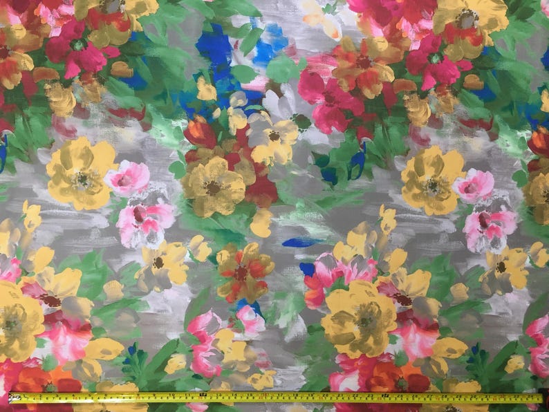 Watercolor Upholstery Fabric, Boho Floral Fabric, Art Print Fabric, Colorful Tapestry Painting Canvas Home Decor Outdoor Cushion Fabric Yard image 3