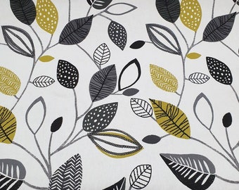 Blätter Print Stoff, Skandinavischer Stoff, Grau Gelb Moderne Abstrakte Zeichnung Kunst Interior Baumwolle Polster Dekorativer Stoff Meterware