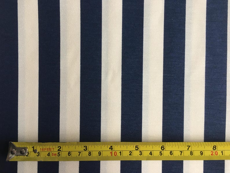 Streep bekledingsstof, marineblauwe en witte stof, nautische stof op maat gesneden, katoencanvasstof, woondecoratiestof, kussen, kussenstof afbeelding 3