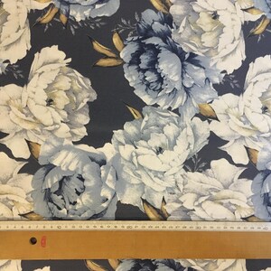 Large Rose Fabric, Blue White Floral Fabric, Big Flowers Fabric, Retro Country Cotton Canvas Curtain Cushion Upholstery Peony Fabric by Yard zdjęcie 4