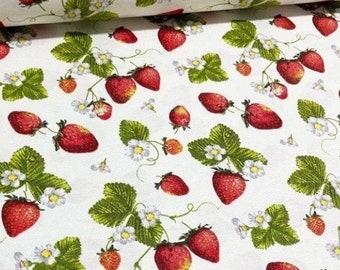 Erdbeere Polsterstoff, Obst Muster Stoff, Beere Stoff, Rot Grün Weiß Blumen Botanische Küche Vorhang Wohnkultur Stoff Hof