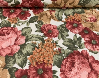 Roses Upholstery Fabric, Large Flower Fabric, Floral Drapery Fabric, Garden Fabric by the Yard, Cotton Canvas Fabric, Outdoor Cushion Fabric