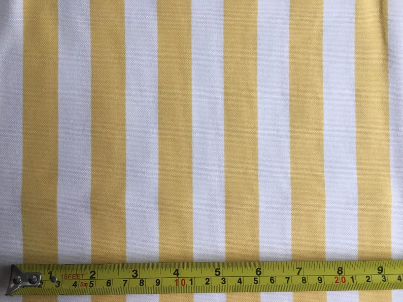 Yellow Stripe Fabric, Country Cottage Fabric, Yellow White Duck Cotton Canvas Upholstery Furniture Curtain Cushion Outdoor Decor Fabric Yard image 2